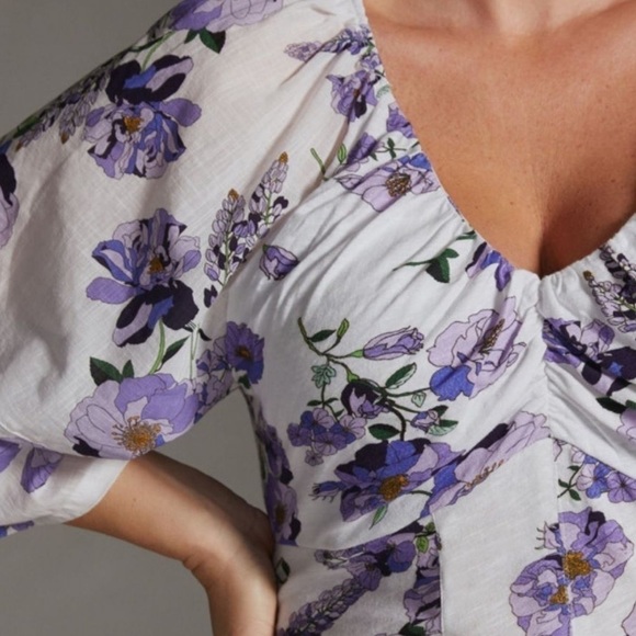 ANTHROPOLOGIE Floral V Neck ruched knit top size M - Picture 8 of 16